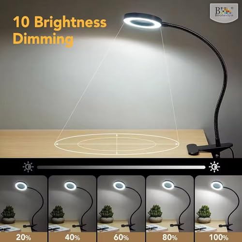 Image of BROLAVIYA Overhead 5X Magnifying Glass with 12cm Led Light, 3 Color Modes Dimmable, Flexible Hose Metal Arm, Magnifier Desk Lamp for Crafts, Makeup, Reading, Photography - Black