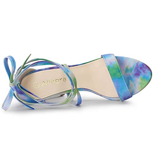 Allegra K Allegra K Women's Tie Dye Lace Up Stiletto Heel Green Blue Sandals - 10 M US