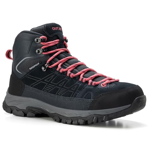 OUTJET Women's Waterproof Hiking Boots Lightweight Comfortable Non-Slip Outdoor Walking Trekking Trails Boot