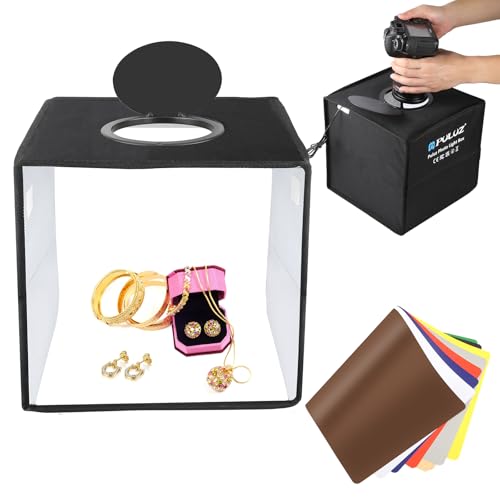PULUZ Fotostudio Lichtbox 25cm Lichtzelte Fotografie klein Light Box Tragbare Faltbare Desktop Schießzelt Box mit 6 Pieces 12 Color Hintergründe Kit...
