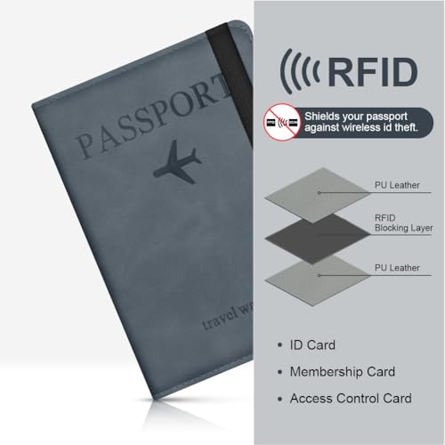 AOOSU Funda Pasaporte, Porta Pasaporte con Bloqueo RFID, Cuero de PU Porta Documentos Viaje Impermeable Resistente Desgaste para Pasaportes Tarjetas Crédito Funda Tarjeta Identific (Azul Oscuro) - imagen 5