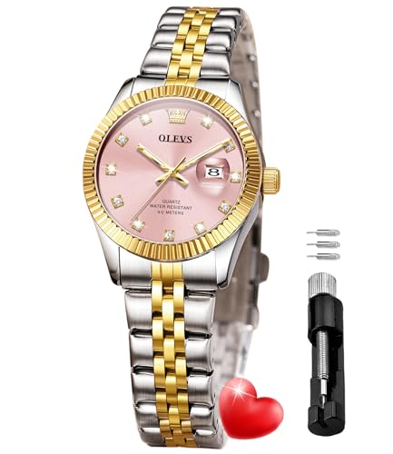 Image of OLEVS Gold Watches for Women Original Luxury Small Square Diamond Wrist Watch Analog Quartz Stainless Steel Waterproof Stylish Ladies Watch Date