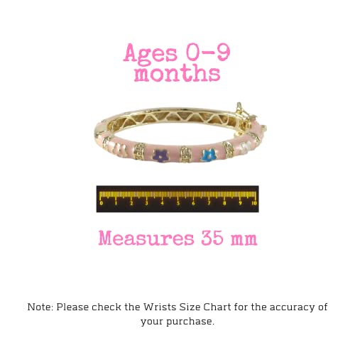 Ivy And Max Gold Finish Pink Enamel Multi-Color Flowers Girls Bangle Bracelet (35Mm) #TOP3
