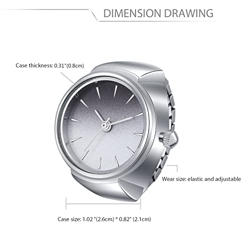 Image of JewelryWe Finger Watch for Women - Stretchy Elastic Band Round Simple Dial Quartz Ring Watches for Daily and Office