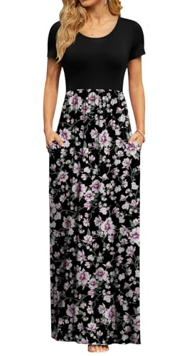 Image of DB MOON Womens 2026 Summer Maxi Dresses Casual Short Sleeve Empire Waist Spring Long Dress with Pockets