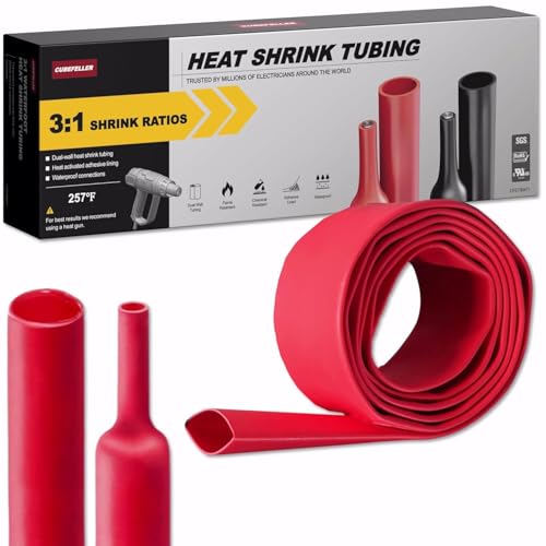 CUBEFELLER® 3:1 Ratio 3/4 Inch (19.1mm) Red Heat Shrink Tubing - 4ft (1.22M Total Length), Marine Grade Waterproof Adhesive Lined, Insulation Sealing Oil-Proof Wear-Resistant,ET0419R