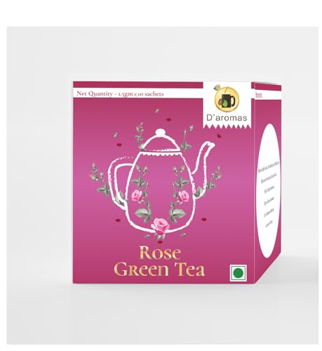 Image of D'aromas Rose Green Tea Bags | Pure Rose Petals Infusion | Delicate Floral Aroma | Refreshing & Aromatic Herbal Tea | 10 Tea Bags (1.5g Each) | D'aromas Herbal Tea