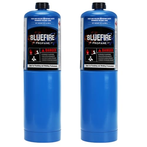 BLUEFIRE Standard Propane Gas Cylinder/Canister-Pack of 2?Small Propane Tanks Welding Gas Cylinder Welding Brazing Soldering Fuel gas,for Soldering, Brazing,Cooking Grilling Gardening and Camping