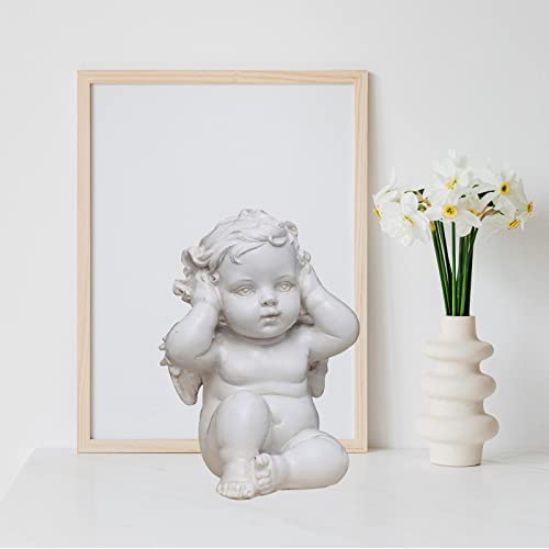 Angels Figurine Garden Statue 3.9" Resin Cherubs Angel Figure For Indoor Outdoor Home Garden Decor, Cute Angel Sculpture Memorial Statue(Hear No Evil) #TOP22