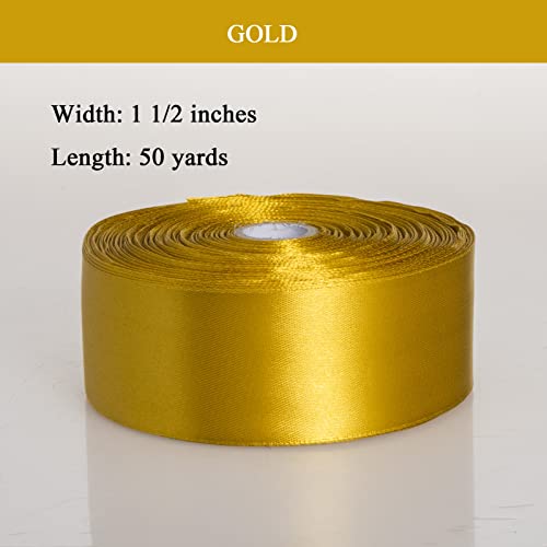 Yaseo 1 1/2 Gold Solid Satin Ribbon, 50 Yards Craft Fabric Ribbon For Gift Wrapping Floral Bouquets Wedding Party Decoration #TOP1