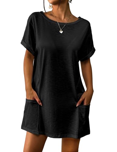 AI'MAGE Women's Swimsuit Coverup 2025 Bathing Suit Cover Ups Casual Loose Short Sleeve Bikini Beach Dress with Pocket