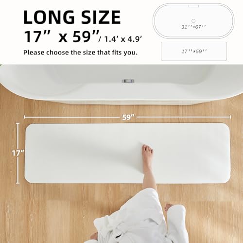 White Bath Mat, Bathroom Rugs Non Slip Washable Thin Absorbent Quick Dry Bath Mat Fits Under Door Bathroom Floor Mat Perfect for Bath, Shower, or Sink 17"x59" White