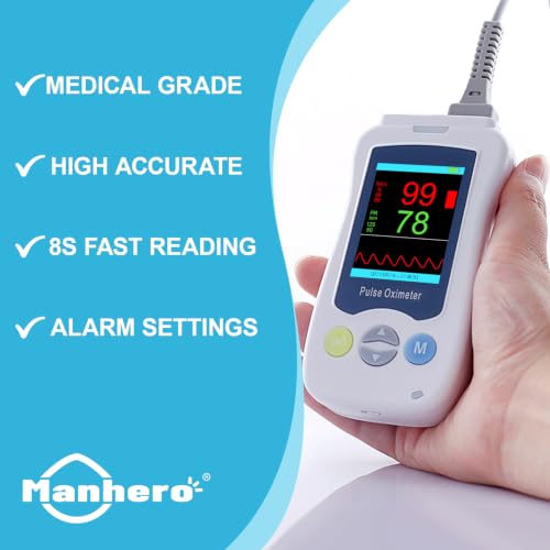 Image of Overnight Pulse Oximeter, Medical Grade Accuarcy SpO2 & PR Continuous Pulse Oximeter Pediatric Blood Oxygen Saturation Monitor Handheld Infant with Adjustable Alarms and 500 Data Storage for Adult Baby