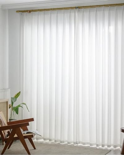 BESTORI Sheer Curtain Panels Solid Voile Light Filtering Airy Window Treatments for Bedroom Living Room Patio Glass Door White, 280 x 150 cm(H x W)