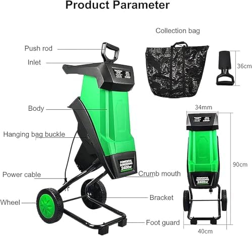 Electric Garden Shredder and Wood Chipper with Leaf Mulcher, 50L Collection Bag, 40mm Max Cutting Capacity, 20M Power Line, Overload Protection for Efficient Lawn and Garden Maintenance