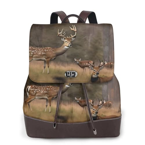 Sac à dos ordinateur portable femme EdWal en cuir noir imprimé cerf