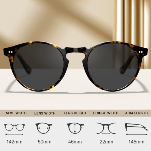 Image of CARFIA Vintage Round Polarized Sunglasses for Men Handcrafted Acetate Frame