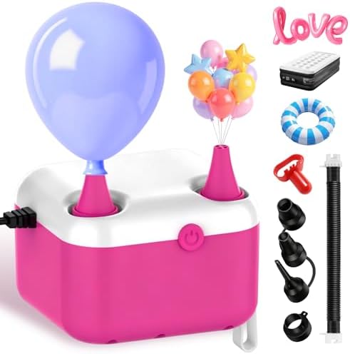 3 in 1 Balloon Pump, Electric Balloon Pump, Electric Air Pump, Quick-Fill Inflator/Deflator Pumps for Party Decoration Balloon, Pool, Floats, Air Mattress Bed, Swimming Ring (Pink)