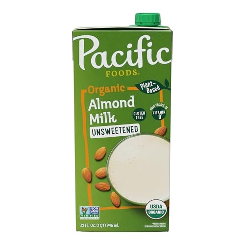 Pacific Foods Organic Unsweetened Almond Milk, Plant Based Milk, 32 oz Carton