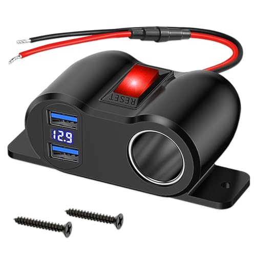 NICEWAT Prise allume-cigare USB 12 V 36 W QC3.0 Prise allume-cigare 120 W Prise de charge rapide avec voltmètre LED et commutateurs, chargeur de voiture répartiteur pour bateau 12 V-24 V