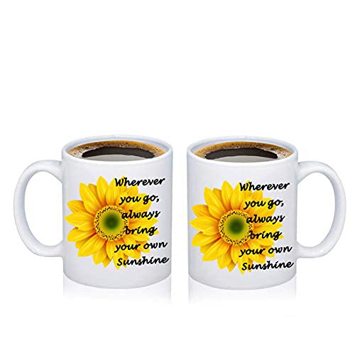 POTIY Inspirational Mug Sunflower Sunshine Coffee Mug Coffee Wherever You Go Always Bring Your Own Sunshine Mug Retirement Leaving Graduation Mug for Women Men (Sunshine Mug)