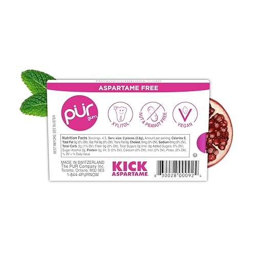 Image of PUR Gum Pomegranate Mint Xylitol Gum No Artificial Flavor, 108 Count (12x9)
