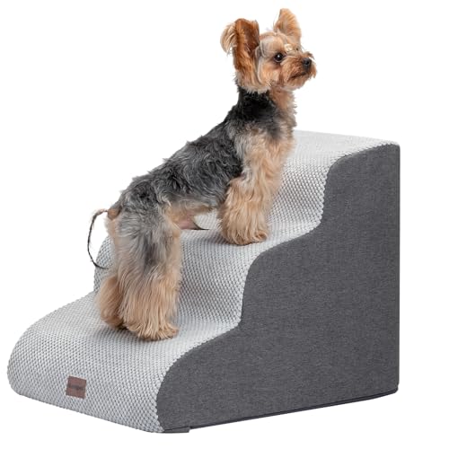 Dog Stairs for Couch Sofa and Chair, 3-Step Dog Steps for Small Dogs and Cats, Non-Slip Indoor Pet Step, Light Grey