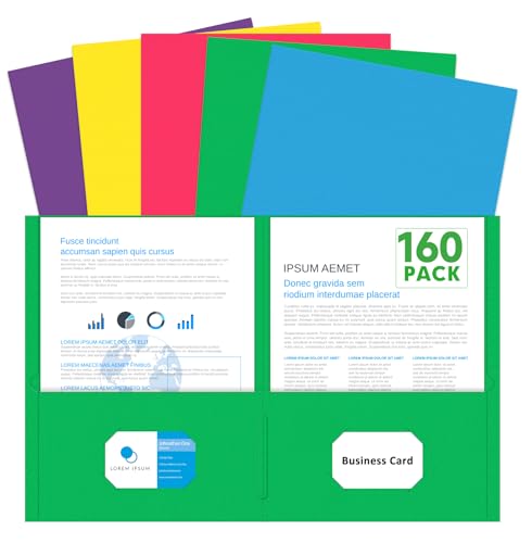 Two Pocket Folders, PANDRI 160 Pack 2 Pocket Folders, Letter Size Paper File Folder for School Office Home Business, Assorted 5 Colors