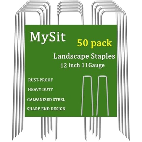 MySit 12" Garden Stakes Pins Landscape Staples 11Ga Tent Stakes 50 Pack, Heavy Duty Galvanized Steel Metal Yard Stakes Ground Lawn Staples Fence Anchors for Weed Barrier Fabric Cover