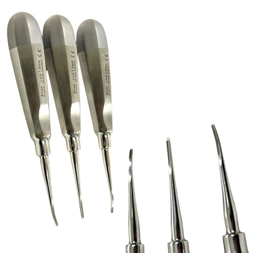 Set of 3 Feline Luxating Root Elevator 1.8mm Straight, Curved Inside, & Curved Outside Tips - Standard Handle Hollow - German Stainless Steel