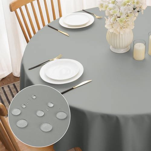 Softalker Tovaglia Antimacchia 4-6 posti Elegante Tovaglia Rotonda 140 cm Diametro Grigio Tovaglie Autunnale da Esterno Impermeabile per Protezione Tavolo per Natalizia Capodanno Cucina Compleanno