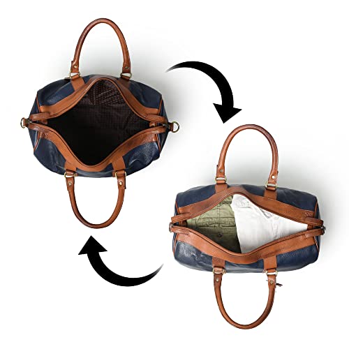 Adyan Leather Duffle Weekender Bag 18" for Men Women Handmade Soft Leather Overnight Weekend Travel Duffle Bags for Gym Sports (18 Inch, Navy Blue)4