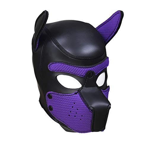 QUYUWOWO Neoprene Dog Full Face Puppy Mask Removable Pup Hood Halloween Mask (Purple, Mask)