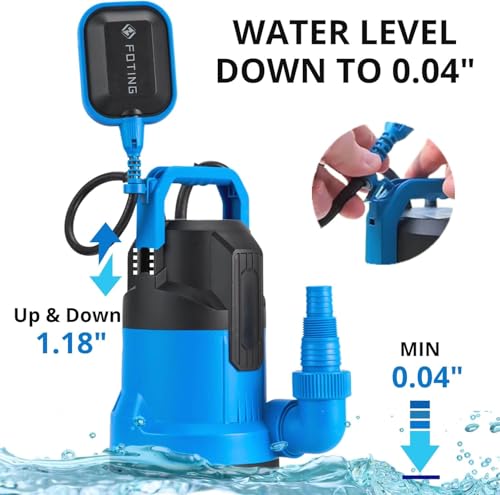 Image of FOTING 1 /2HP Sump Pump, 4900GPH High Flow Clean&Dirty Submersible Water Pump with Float Switch, Thermoplastic Electric Portable Utility Pump for Pool Draining Hot Tub Garden Basement