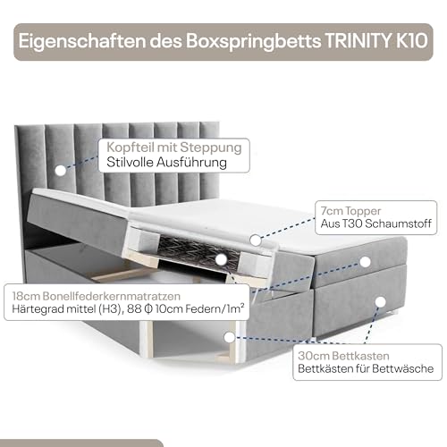 Best For Home Trinity K10 Boxspringbett mit 7-Zonen Bonell-Federkernmatratze | Boxspringbett 140x200 | Boxsprintbett mit Matratze Und Stauraum | Polsterbett 140x200 - Lieferung bis Bordsteinkante – Bild 6