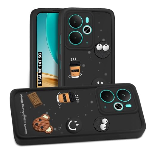 Image of AESTMO Back Case Cover for Realme 14T 5G Cover | Cute Fun Cartoon 3D Ball | Coffee Silicone Case | Full Body Protection | Camera Protection Back Cover for Realme 14T 5G (Black)