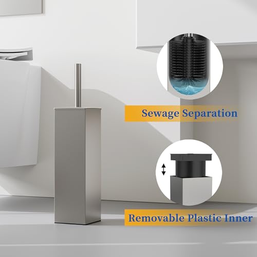 Image of RUACQ Toilet Brush and Holder Set, Square, Brushed Nickel, 2 Pack