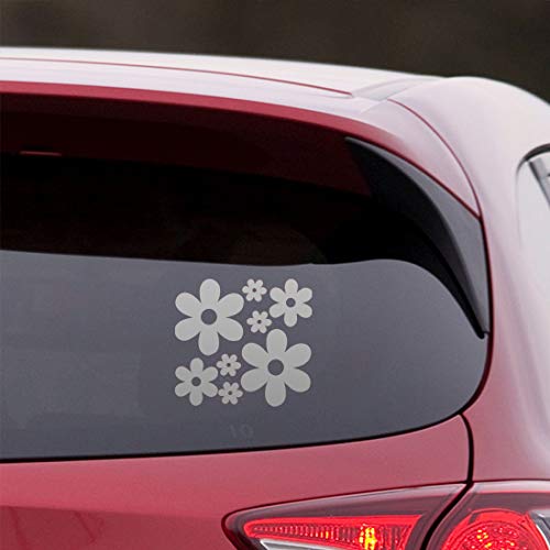 Image of Groovy Daisy Flower (Metallic Silver) (Set of 2) Premium Waterproof Vinyl Decal Stickers for Laptop Phone Accessory Helmet Car Window Bumper Mug Tuber Cup Door Wall Decoration