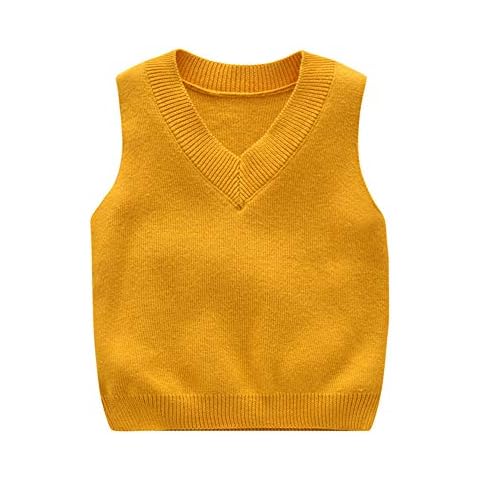 DCUTERQ Toddler Baby Boys Solid Color V Neck School Uniform Sweater Vest Knitted Sleeveless Pullover Waistcoat Yellow 18-24 Months Cover