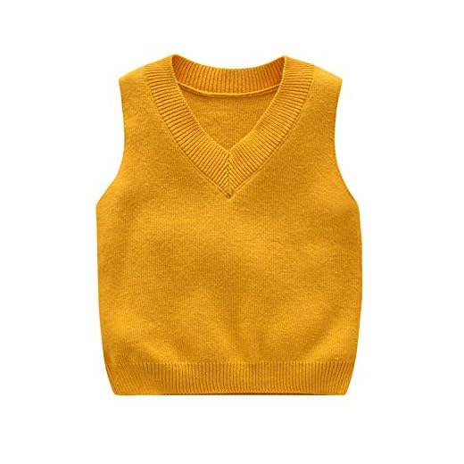 PTPuke unisex-baby V Neck Comfort Knitted Sleeveless Pullover Vest Sweater, Yellow, 5T