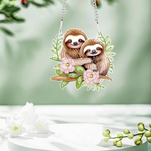 Image of AiYuanzsh Diamond Art Painting Pendant Kits Animal 5D Diamond Painting Art Hanging Kit Cute Brown Sloth DIY Diamond Crystal Window Pendant Kit for Adults Gift Wall Home Decoration