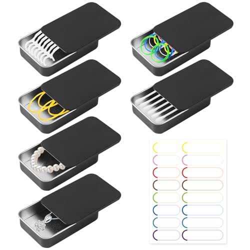 MCTNCT Petite Boite Metal 6 Pièces Voyage Cotton Tige Stand avec Couvercle Coulissant ortable Boîtes de Rangement Boîtes de Conserve pour Le Stockage de...