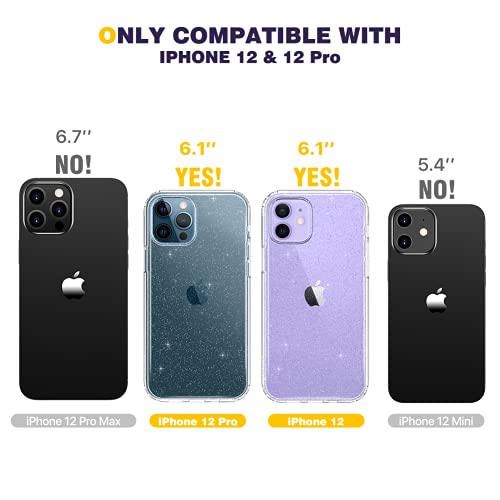 Diaclara Designed for iPhone 12/12 Pro Case, Full Body Rugged with Built-in Touch Sensitive Anti-Scratch Screen Protector, Soft TPU Bumper Case for iPhone 12/12 Pro 6.1" (Clear Glitter)