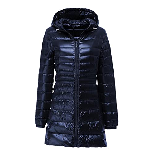 Doudoune longue ultra légère pour femme veste longue duvet canard blanc à capuche bleu L