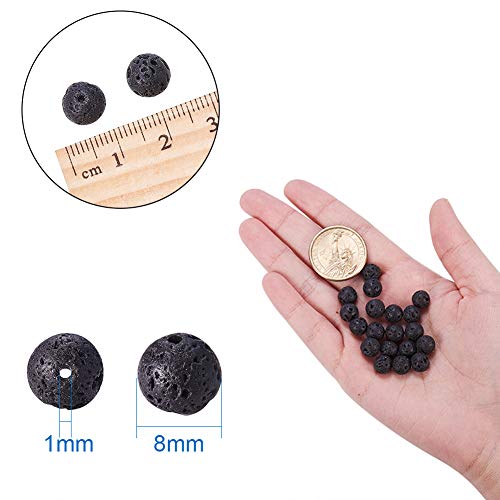 NBEADS 1 Box 180 Pcs 8mm Natural Black Lava Beads Gemstone Round Loose Beads Energy Stone Healing Power Jewelry Making