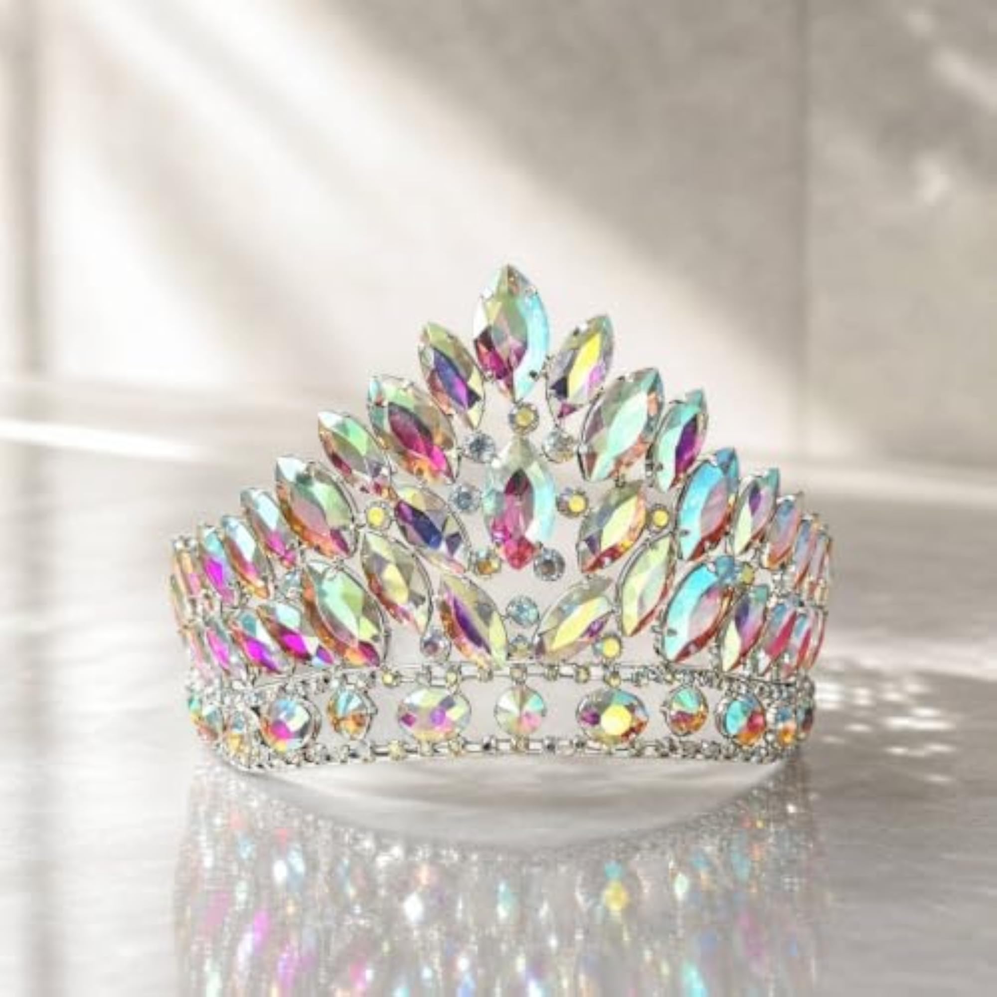 Ornate Alloy Tiara with Crystal-Like Stones, Charming Crown Headpiece