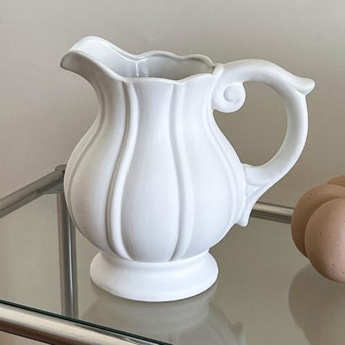 Jarrones de cerámica blanca mate con asa para decoración de hogar 5