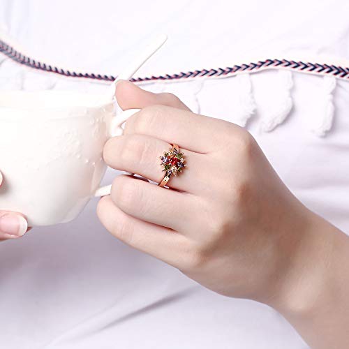 Women's Rose Gold Plated Marquise Round Cut Created Amethyst Peridot Morganite Colorful Flower Rings Wedding Engagement Promise Band CZ Cubic Zirconia Filled Halo for Mom Lover 9#2