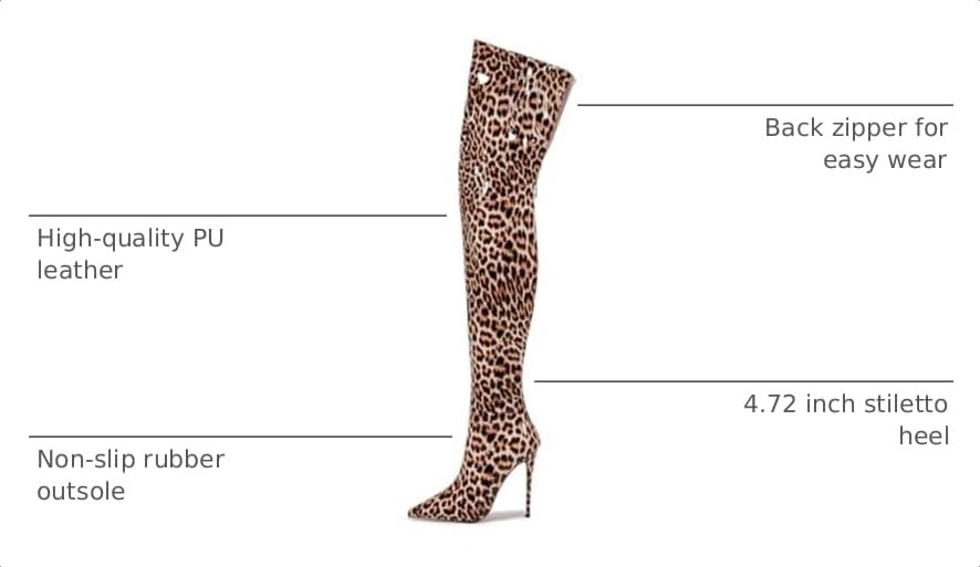 Image of Thigh high boots for women striped Back zipper Burgundy Zebra Print Over the knee Sexy gold white pointed toe Cow Print leopard Magenta stiletto heel