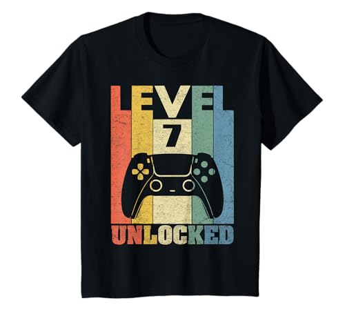 Niños Level 7 Unlocked Shirt Funny Video Gamer 7th Birthday Gift Camiseta